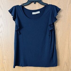 Like New Abercrombie & Fitch Navy Blue Short Ruffle Sleeve Blouse Size Small